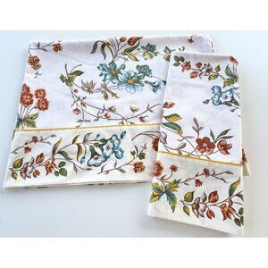 Vintage 70s pillowcases set, blue, white and brown flowers, Truprest